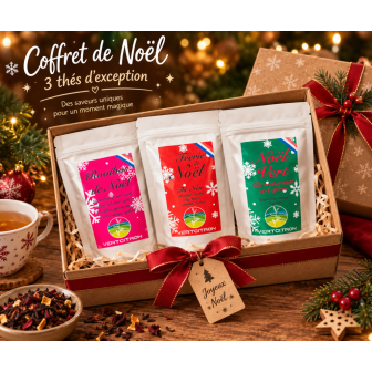 Coffret de Noël Vertcitron composé de trois pochettes de thé et rooibos de 50 g.