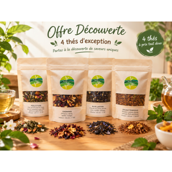 Offre découverte Vertcitron composée de quatre pochettes de 25 g de thés et infusions.