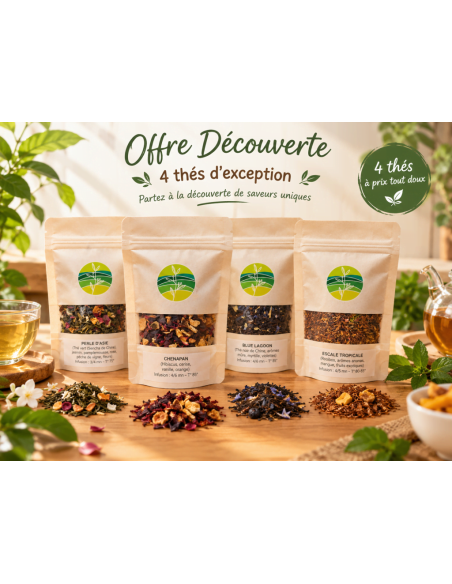 Offre découverte Vertcitron composée de quatre pochettes de 25 g de thés et infusions.